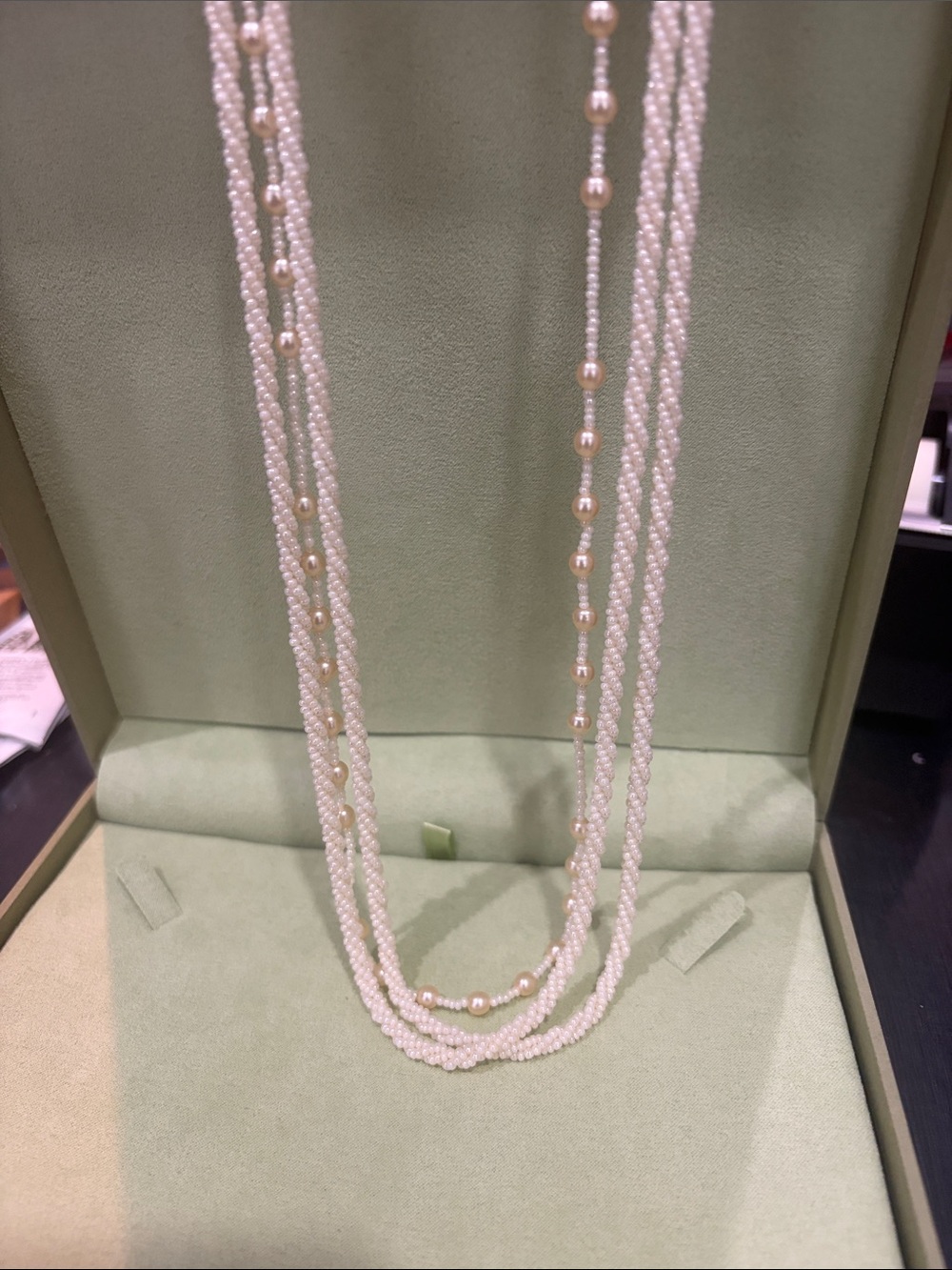 Elegant White Beaded Multi-Strand Necklace with Gold Accent